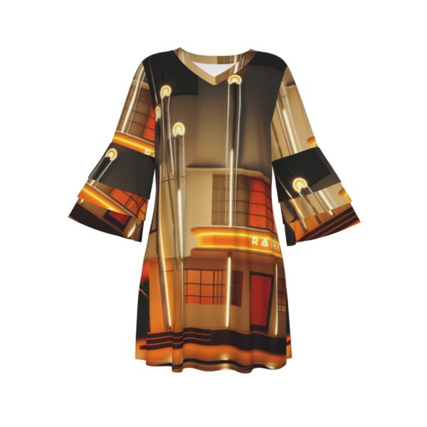 All-Over Print Women's Stacked Ruffle Sleeve Dress