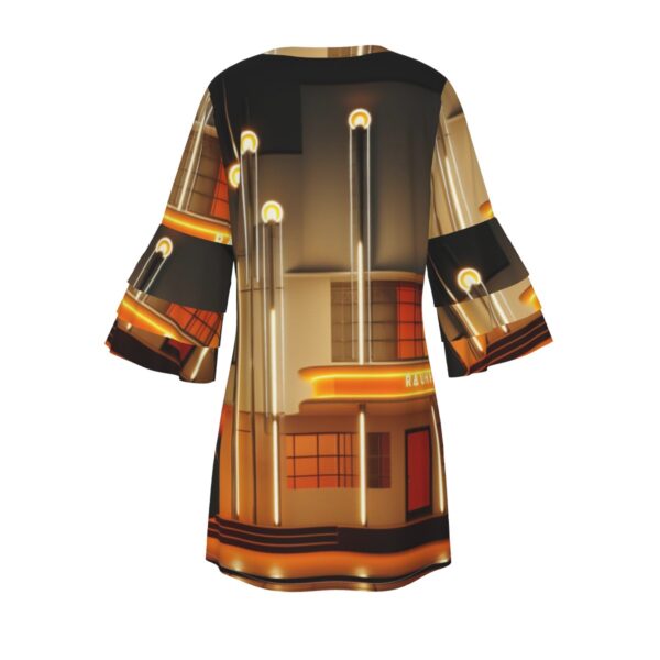 All-Over Print Women's Stacked Ruffle Sleeve Dress - Image 2