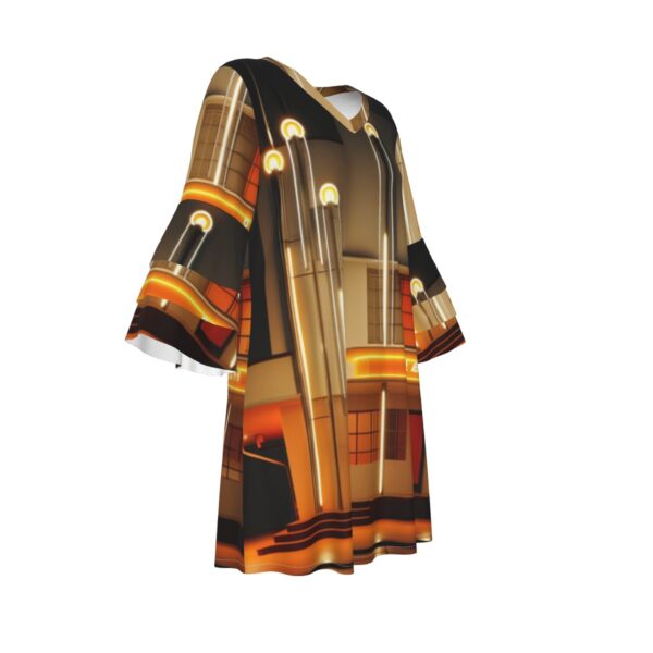 All-Over Print Women's Stacked Ruffle Sleeve Dress - Image 3